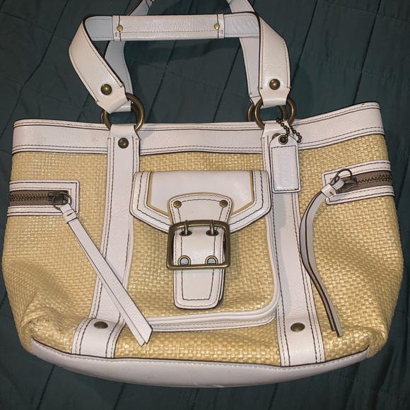 Coach White Leather and Wicker Women's Handbag - Picture 1 of 6
